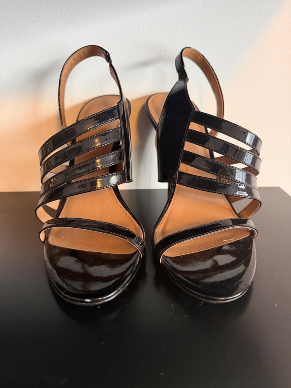 Calvin Klein Black Patent Multi-Strap Slingback Heels